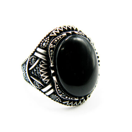 Inel barbatesc din argint cu onix si marcasite - stil oriental - Unicat - i140Y111G