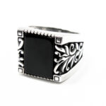 Inel barbatesc din argint cu onix - stil Art Nouveau - Unicat - i120Y123F