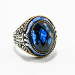 Inel barbatesc din argint cu safir de sinteza - Unicat - i140Y113G