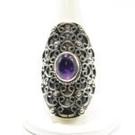 Inel model vintage din argint antichizat cu ametist - stil bizantin - i150Y2Z