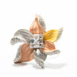 Inel Art Nouveau din argint cu cristale si argint aurit - model floral - i125A90G