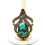 Inel stil vintage din argint cu turcoaz si pietre zirconiu - model oriental - Bahar - i085F15G