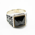 Inel unisex din argint cu onix negru - stil oriental - i120A36DX