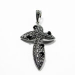 Pandantiv-cruciulita din argint cu marcasite si onix negru - stil vintage - P273Y119G-2