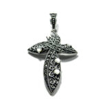 Pandantiv-cruciulita din argint cu marcasite si sidef - stil vintage - P273Y119G-1
