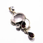 Pandantiv unicat din argint cuart roz granat si zirconiu - Art Nouveau - P230Y25D