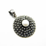 Pandantiv unicat din argint cu perla alba - stil vintage -  Floare de cactus -P201Y36E