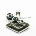 Pandantiv unicat vintage din argint cu serafinit si jad verde - P240Y98G