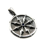 Pandantiv unisex din argint cu safir - Roza vanturilor - P120E67F-2