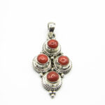 Pandantiv vintage din argint cu coral natural - model bizantin - Unicat - P212Y106G