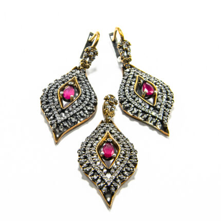 Set din argint 925 cu rubin si pietre zirconiu - model oriental - Unicat - S080A2BX