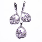 Set din argint cu email si pietre zirconiu - Pink butterflies - Unicat - S180A12D-2