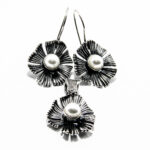 Set din argint cu perle albe - motive florale - stil vintage - SKP135EF-3
