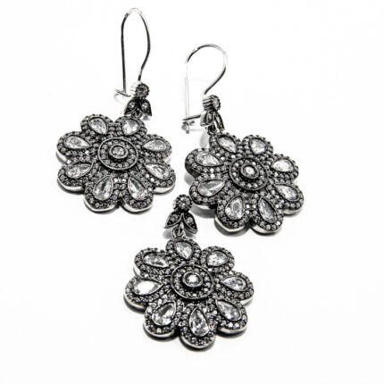 Set din argint cu pietre zirconiu - stil vintage - motive florale - S180E15DX