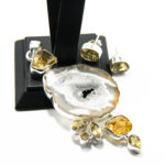 Set statement din argint cu geode de agat Druzy si citrin - Unicat - stil vintage - S229Y10FX