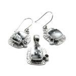 Set unicat din argint cu agat dendridic si onix - stil vintage - S240Y26G