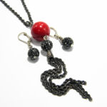 Set handmade unicat din argint antichizat cu coral - stil vintage - HM0418