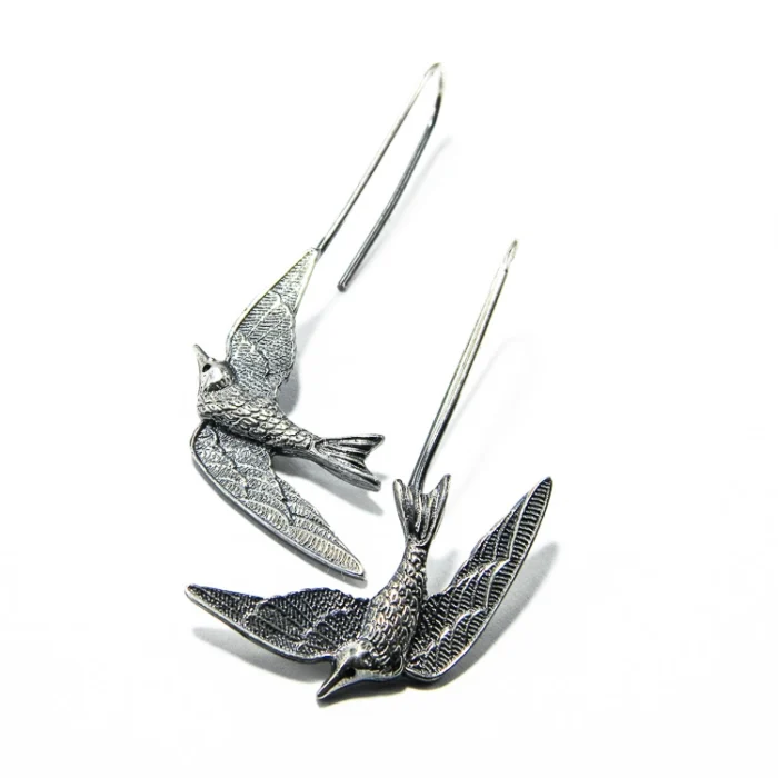 Cercei handmade din argint - Randunele - Unicat - K225F87H - imagine 2