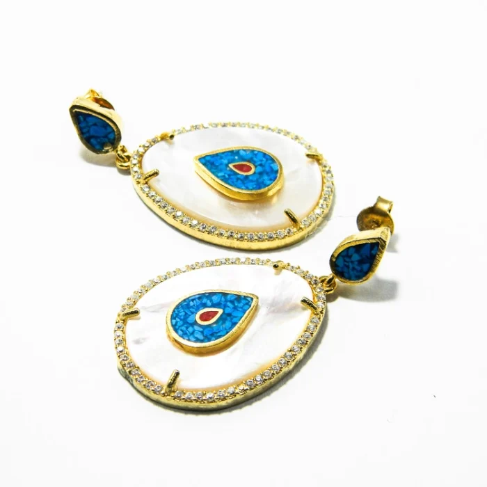 Cercei unicat din argint aurit cu sidef si turcoaz - K275F70H - imagine 6