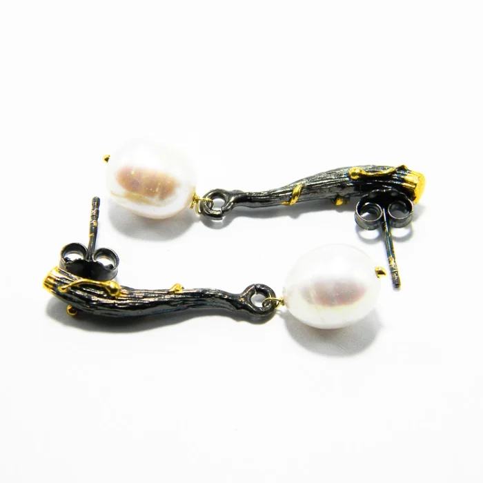 Set unicat din argint antichizat cu perle si argint aurit - S275F31H - imagine 5