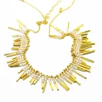 Set unicat din argint aurit cu cuart alb- colier ckoker si cercei asortati - imagine 3