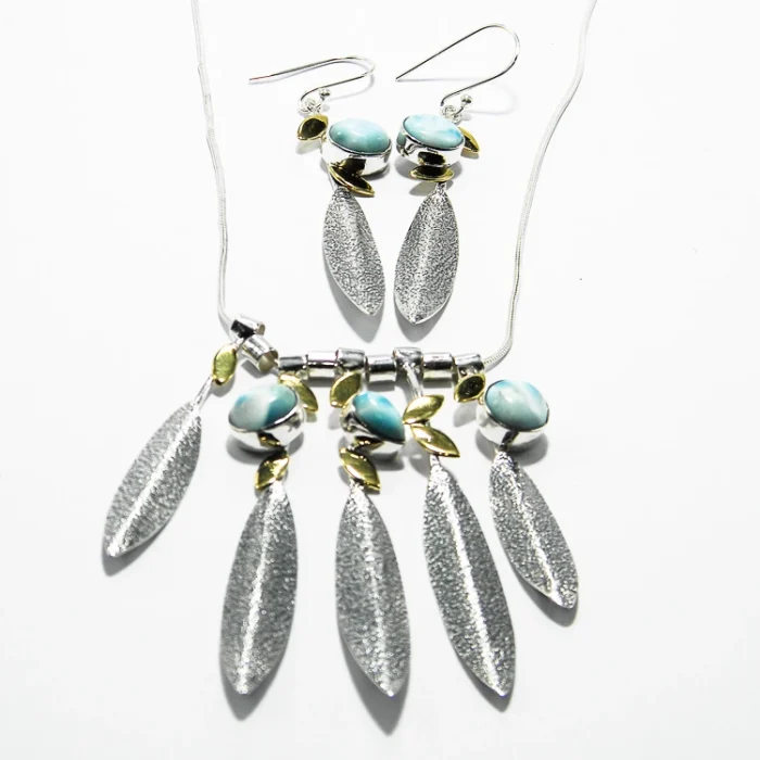 Set din argint cu larimar, stil fashion, unicat