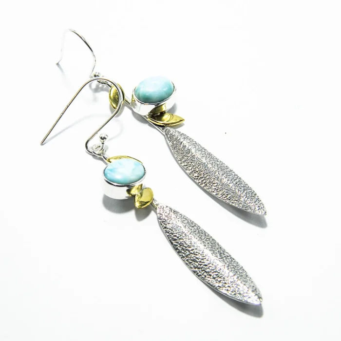 Set din argint cu larimar - colier si cercei - stil Boho-Chic - S248Y16H - imagine 6