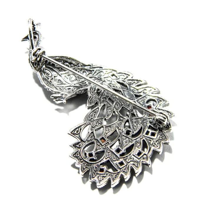 Brosa statement Paun din argint cu marcasite - BR51TY2H - imagine 5