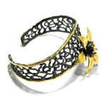Bratara unicat Art Nouveau din argint, model floral cu perla - B275F27H - imagine 3
