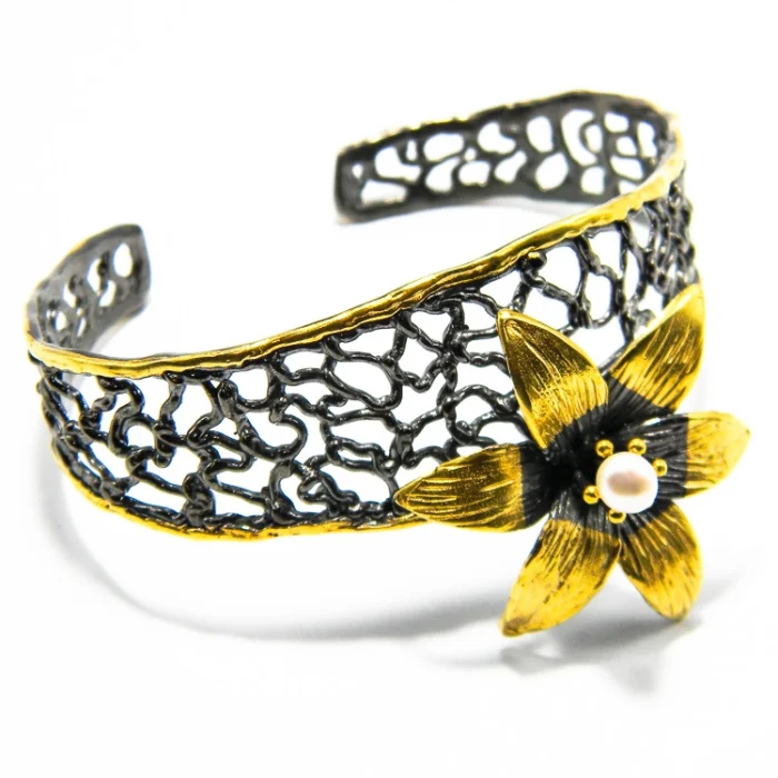 Bratara argint cu model floral din argint - unicat - piesa statement