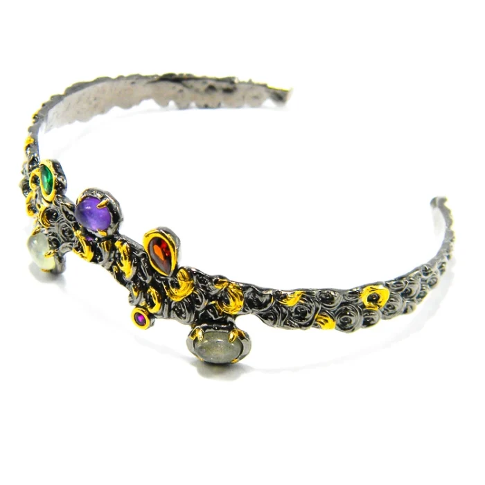 Bratara fixa din argint antichizat cu pietre colorate - stil vintage - B275F68H - imagine 5