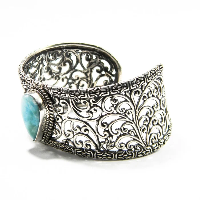 Brățară fixă din argint cu larimar, stil oriental - B236Y8H - imagine 2