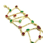 Brățară Art Deco din argint aurit cu rubin și smarald, Unicat - B275F70H - imagine 5