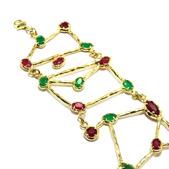 Brățară Art Deco din argint aurit cu rubin și smarald, Unicat - B275F70H - imagine 5