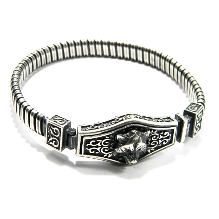 Bratara unisex statement din argint - Cap de lup - B224Y56H - imagine 4