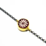 Bratara unicat din argint cu ceramica de Iznic, 18.5 cm. lungime