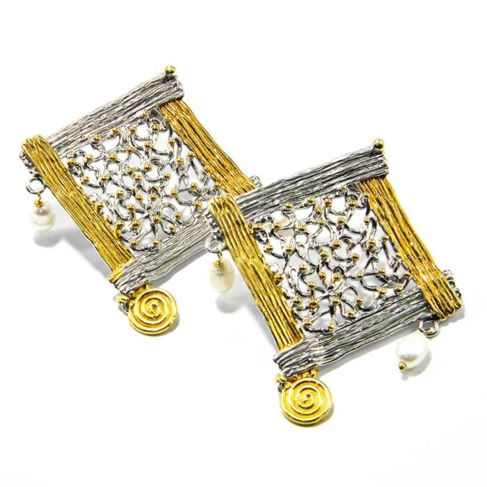 Cercei mari din argint și argint aurit