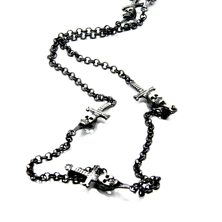 Colier unisex din argint cu cruce și craniu