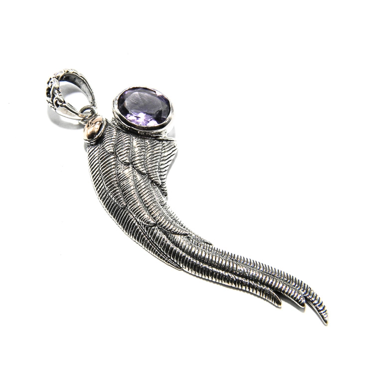 Pandantiv argint cu ametist natural - Aripă de Înger