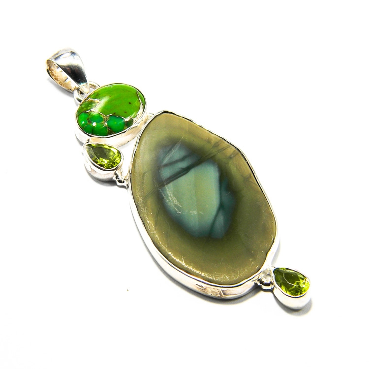 Pandantiv din argint cu jasp imperial si turcoaz verde - bijuterie statement