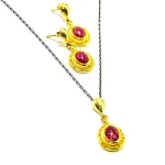 Cet din argint aurit cu rubin natural - colier și cercei