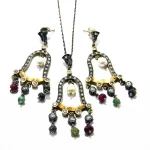 Set vintage din argint cu pietre semipretioase zirconiu si perle