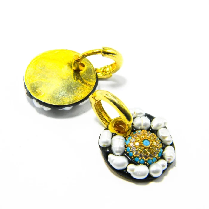 Cercei unicat din argint aurit cu perle si turcoaz - stil Art Nouveau - K275F71H - imagine 5