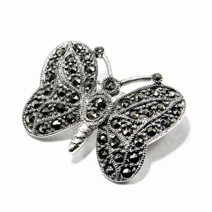 Brosa Fluture din argint cu marcasite - BR284Y7H - imagine 3