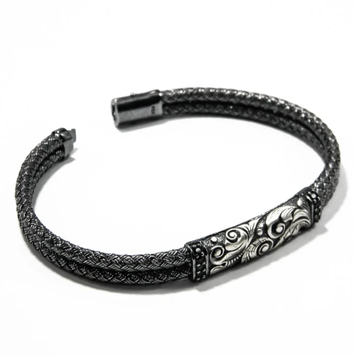 Bratara unicat din argint patinat - stil vintage Art Nouveau - B280Y62H - imagine 4