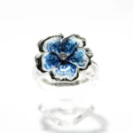Inel din argint cu email Floare Albastra - stil Art Nouveau - i308Y100H - imagine 4