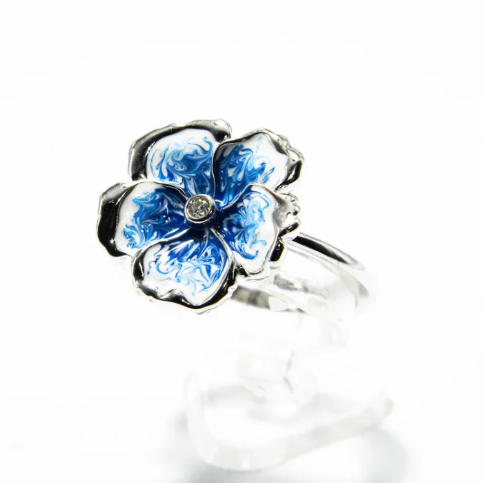 Inel din argint cu email Floare Albastra - stil Art Nouveau - i308Y100H - imagine 3