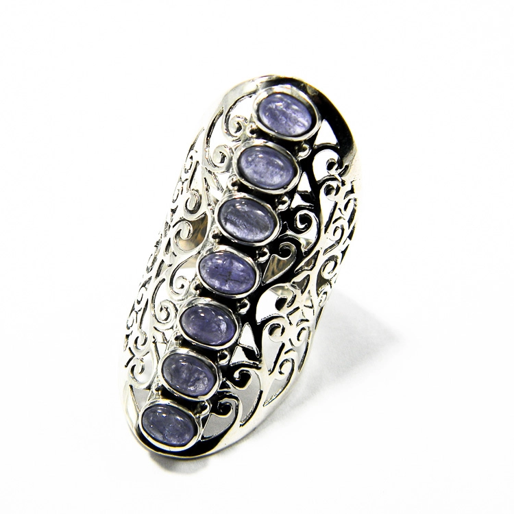 Inel statement din argint cu tanzanit natural, mărimea 60