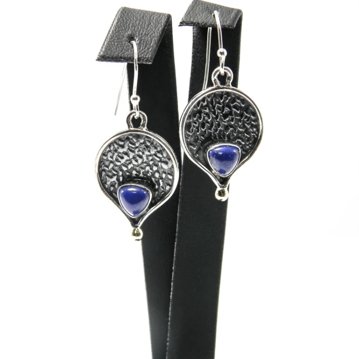 Cercei statement din argint cu lapis lazuli - stil vintage modernist - K72Y37H - imagine 2