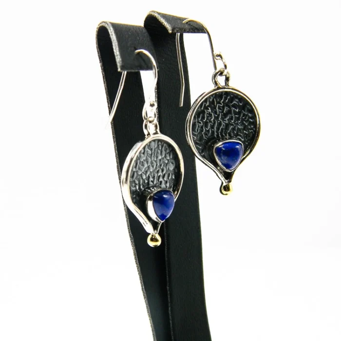 Cercei statement din argint cu lapis lazuli - stil vintage modernist - K72Y37H - imagine 4
